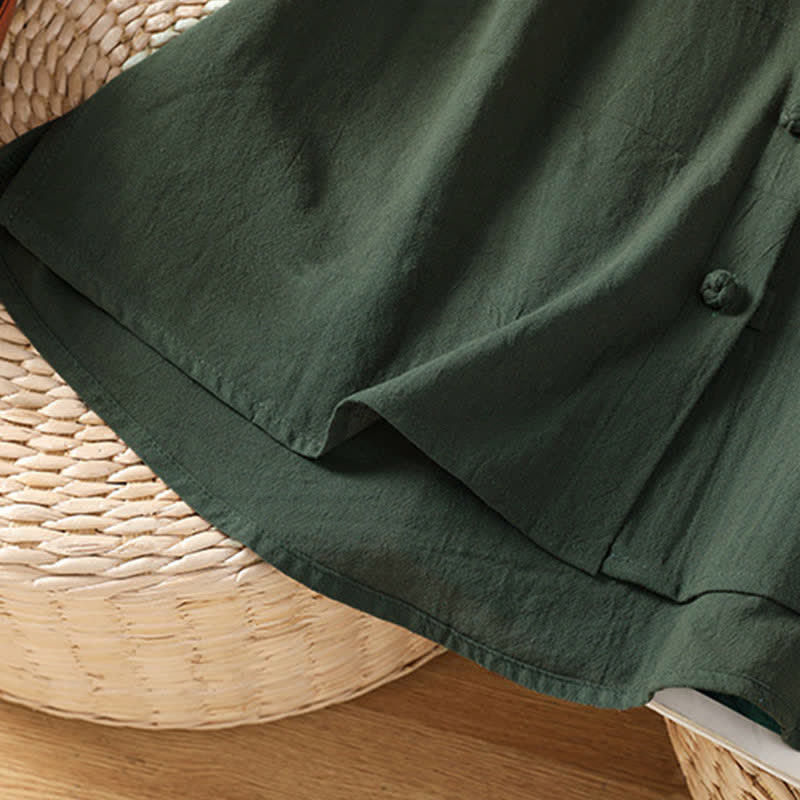 Nimara Ritual Summer Tang Style Casual Mandarin Collar Button-Up Solid Patch Pocket Women's Sleeveless Shirts Tank Top