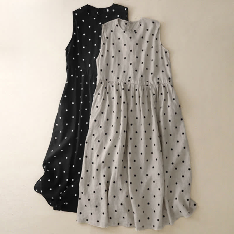Nimara Ritual Summer Vintage Drawstring Polka Dot Women's Summer Sleeveless Dress