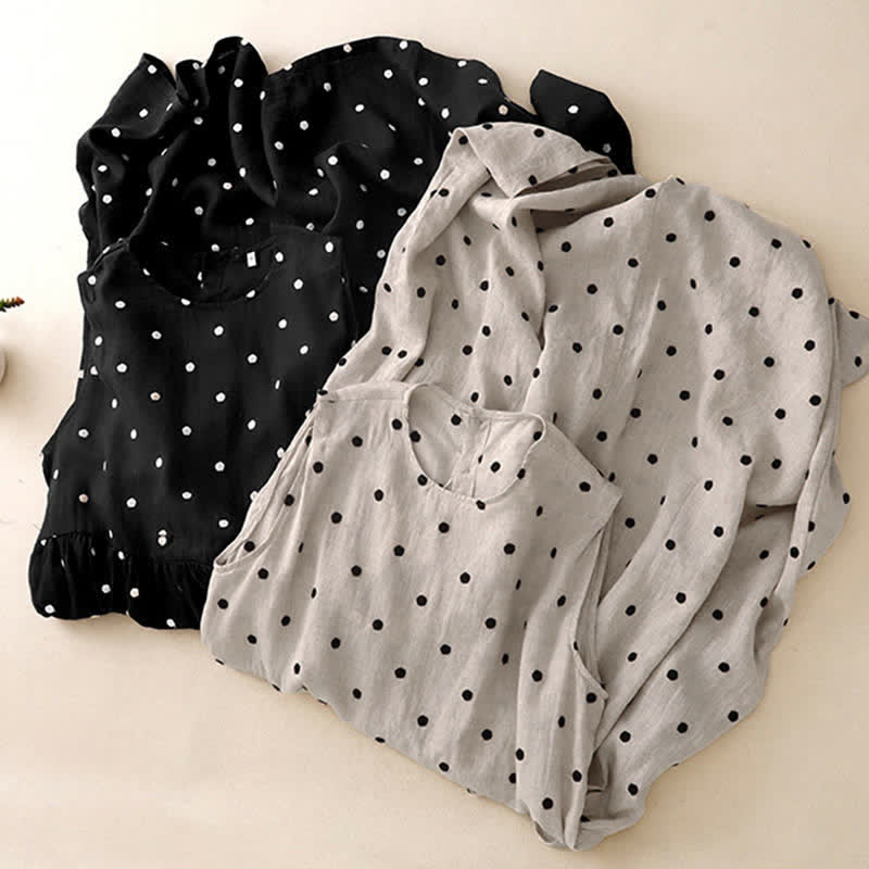 Nimara Ritual Summer Vintage Drawstring Polka Dot Women's Summer Sleeveless Dress