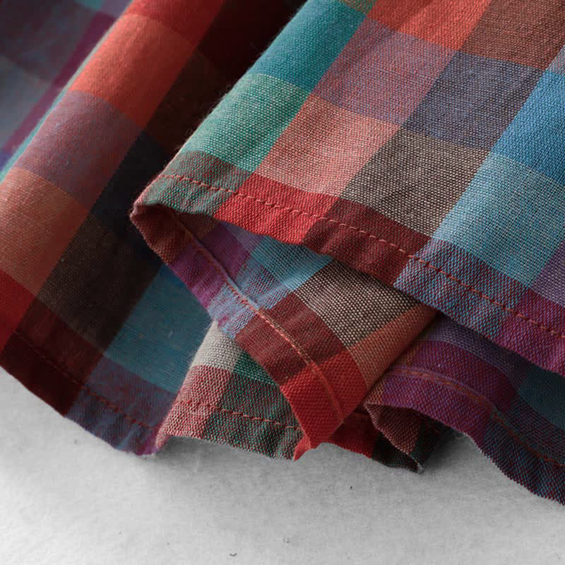 Nimara Ritual Summer Casual Vintage Drawstring Rainbow Plaid Women's Summer Sleeveless Dress