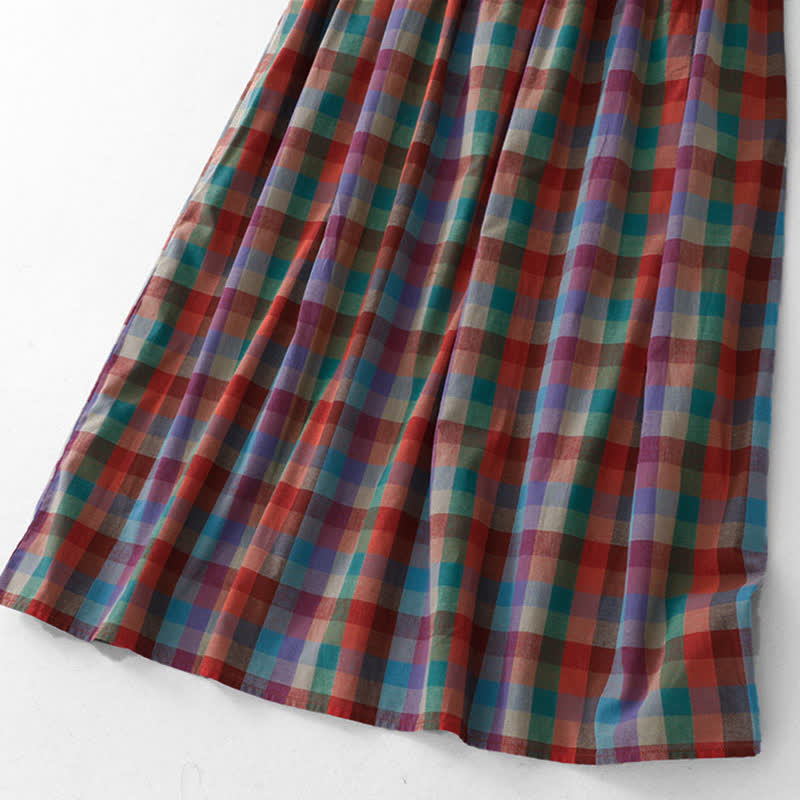 Nimara Ritual Summer Casual Vintage Drawstring Rainbow Plaid Women's Summer Sleeveless Dress