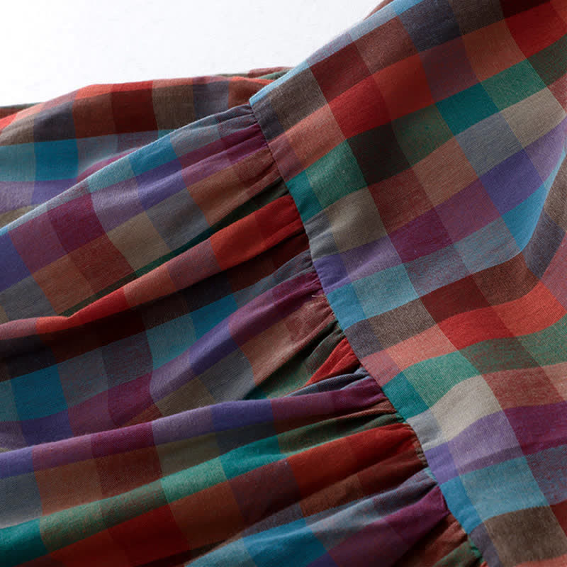 Nimara Ritual Summer Casual Vintage Drawstring Rainbow Plaid Women's Summer Sleeveless Dress