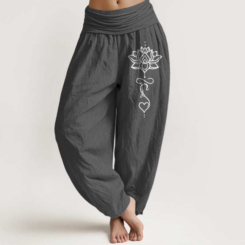 Nimara Ritual Pure Cotton Lotus Heart Pattern Women's Elastic Waist Harem Pants