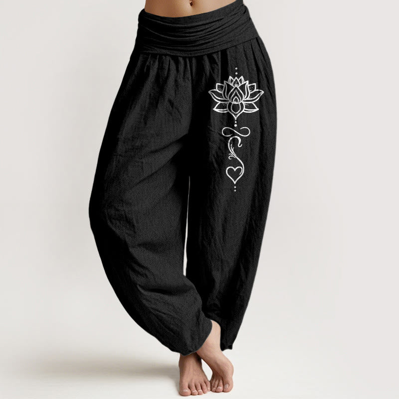 Nimara Ritual Pure Cotton Lotus Heart Pattern Women's Elastic Waist Harem Pants