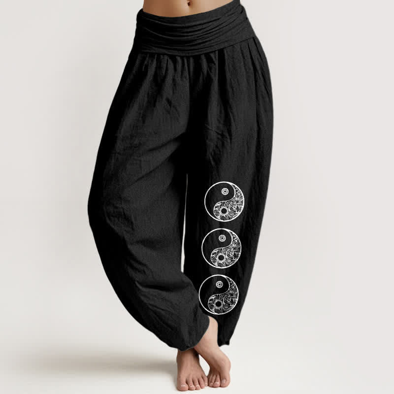 Nimara Ritual Pure Cotton Yin Yang Pattern Women's Elastic Waist Harem Pants