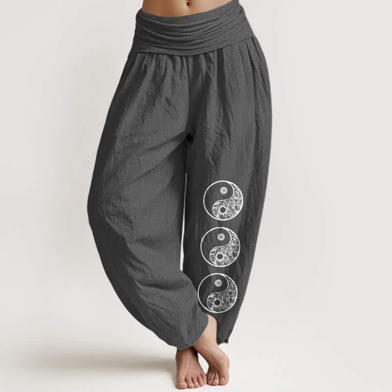 Nimara Ritual Pure Cotton Yin Yang Pattern Women's Elastic Waist Harem Pants