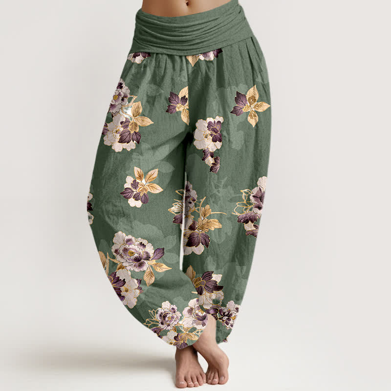 Nimara Ritual Pure Cotton Vintage Floral Pattern Women's Elastic Waist Harem Pants