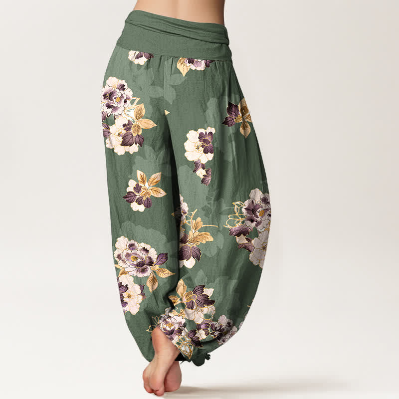 Nimara Ritual Pure Cotton Vintage Floral Pattern Women's Elastic Waist Harem Pants