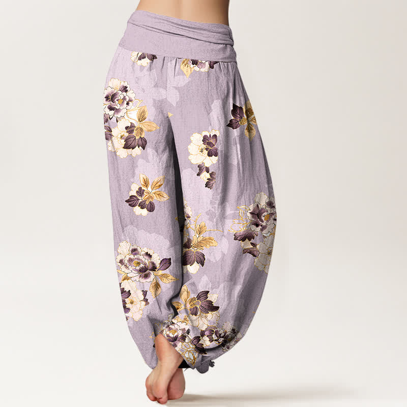 Nimara Ritual Pure Cotton Vintage Floral Pattern Women's Elastic Waist Harem Pants