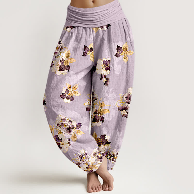 Nimara Ritual Pure Cotton Vintage Floral Pattern Women's Elastic Waist Harem Pants