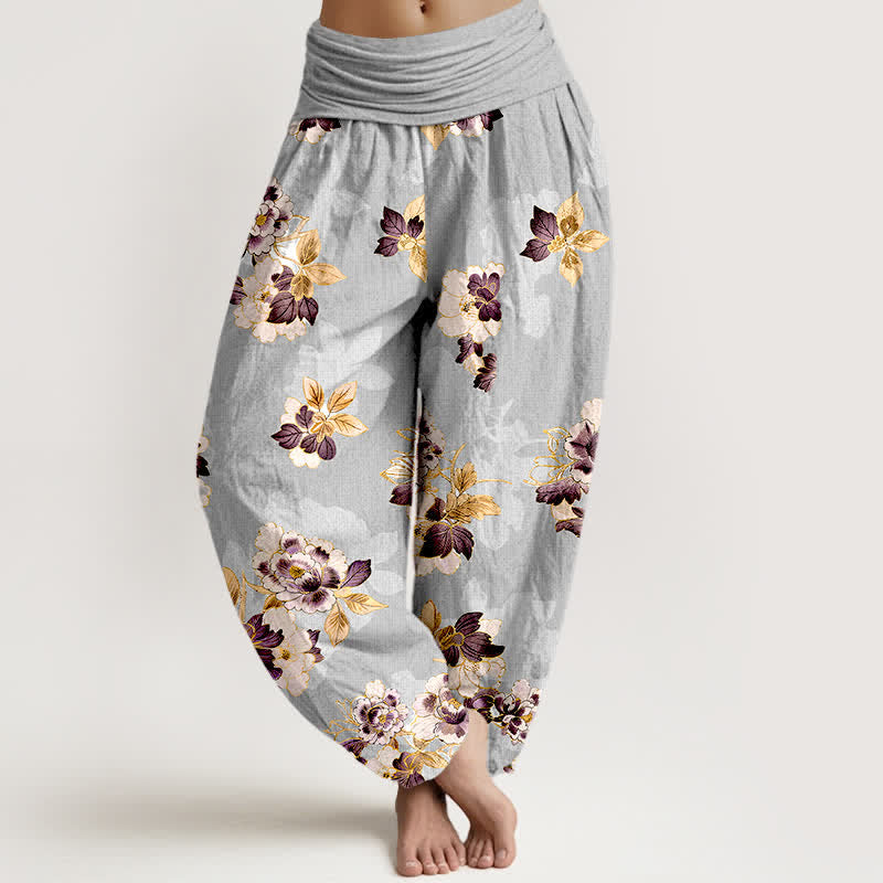 Nimara Ritual Pure Cotton Vintage Floral Pattern Women's Elastic Waist Harem Pants