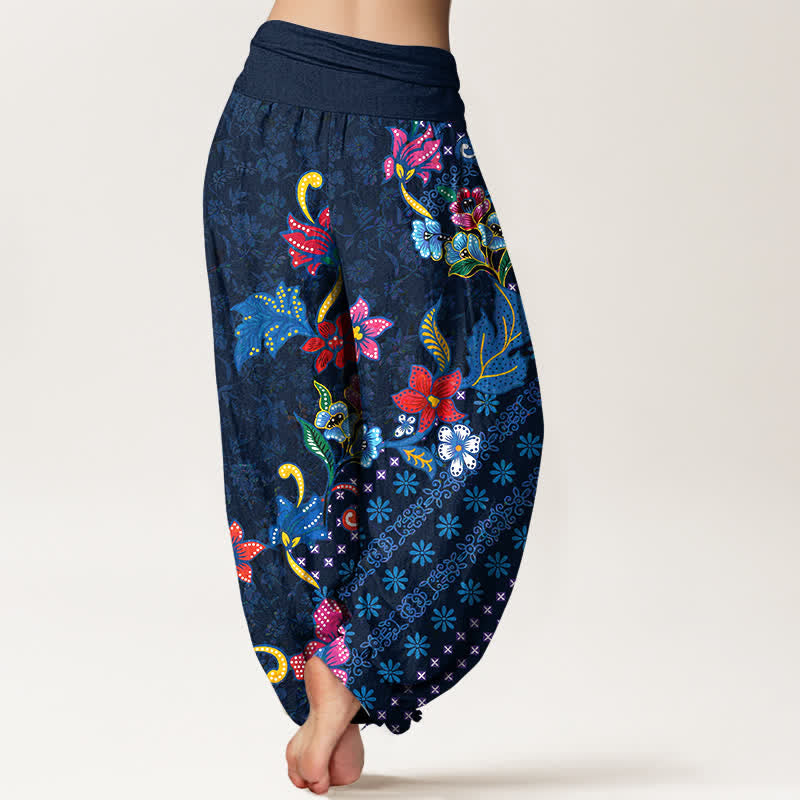 Nimara Ritual Pure Cotton Bohemian Colorful Flower Pattern Women's Elastic Waist Harem Pants