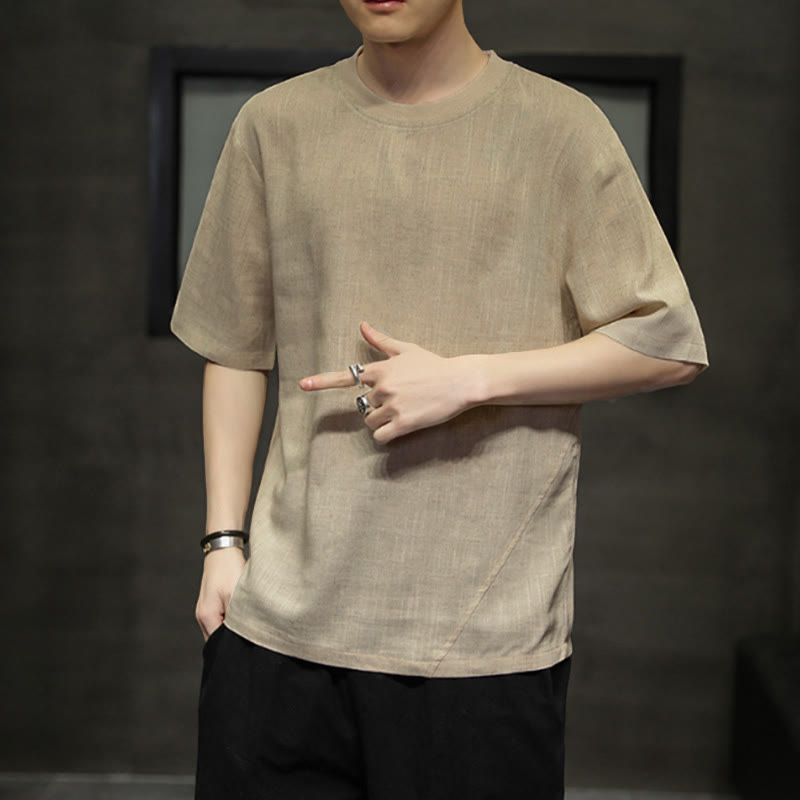 Nimara Ritual Summer Casual Minimalist Solid Crew Neck Linen Men's Short Sleeve T-Shirts