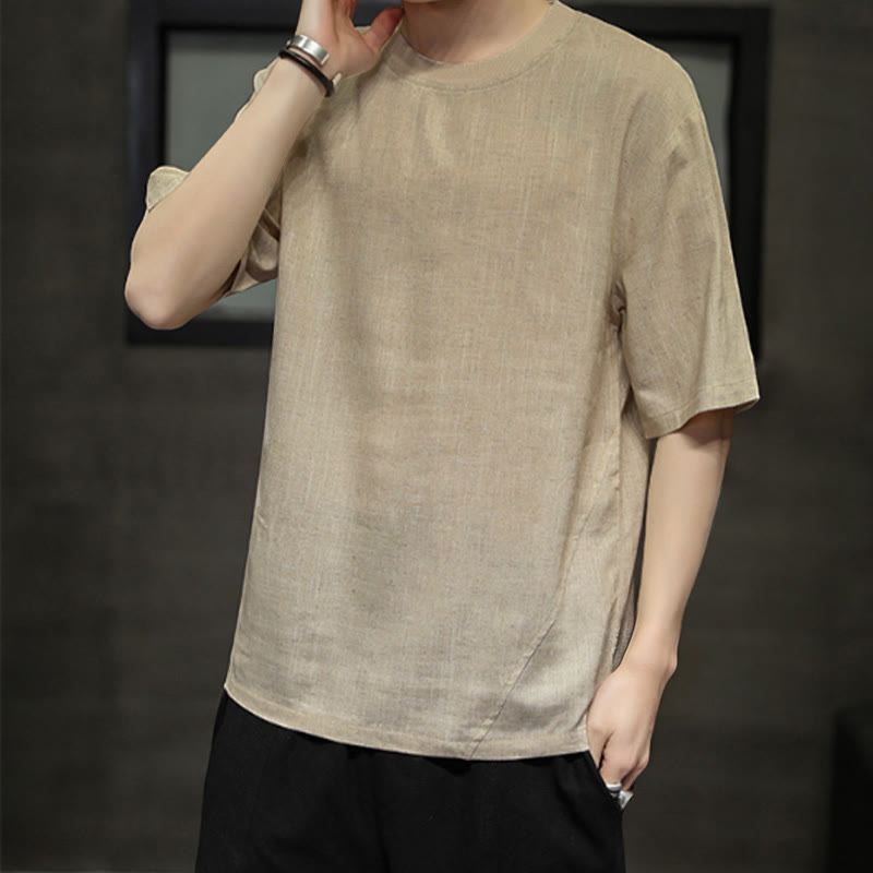 Nimara Ritual Summer Casual Minimalist Solid Crew Neck Linen Men's Short Sleeve T-Shirts