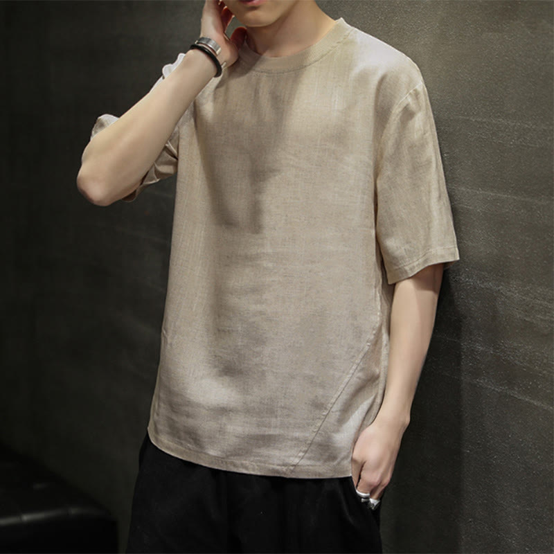 Nimara Ritual Summer Casual Minimalist Solid Crew Neck Linen Men's Short Sleeve T-Shirts