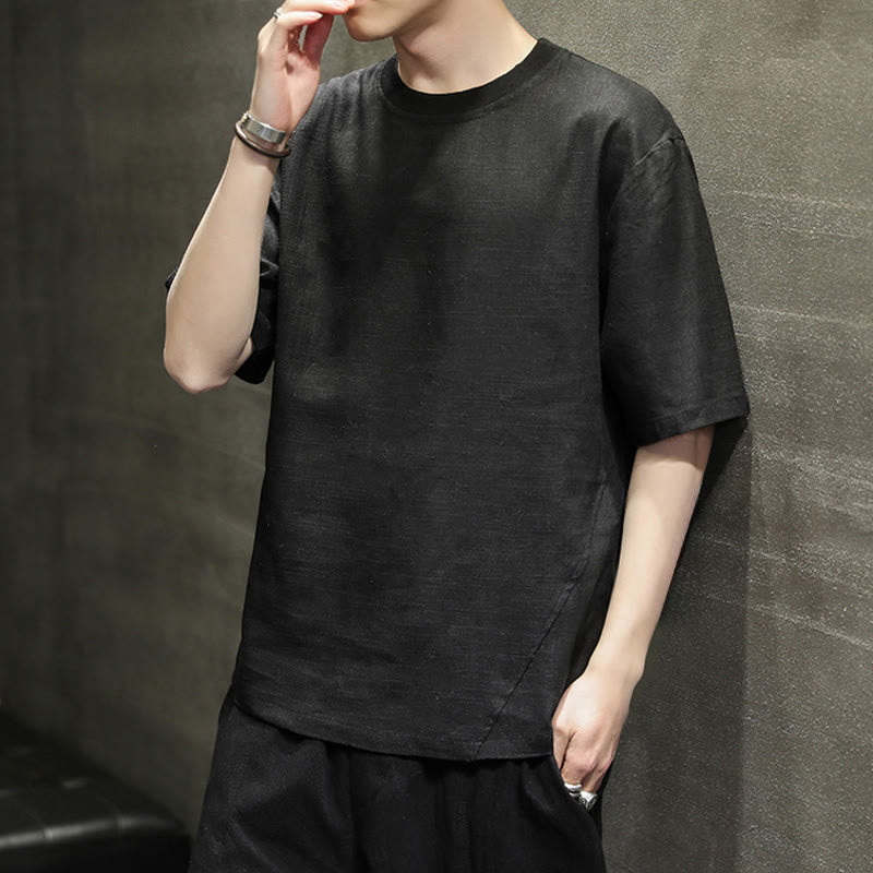 Nimara Ritual Summer Casual Minimalist Solid Crew Neck Linen Men's Short Sleeve T-Shirts
