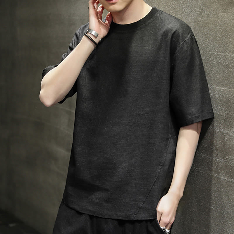 Nimara Ritual Summer Casual Minimalist Solid Crew Neck Linen Men's Short Sleeve T-Shirts