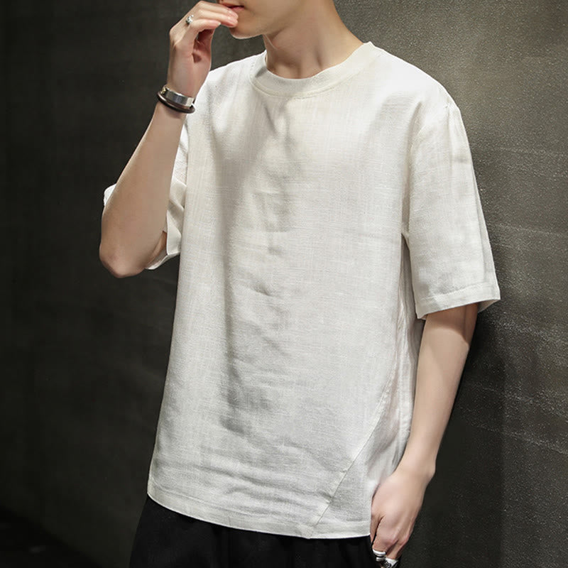 Nimara Ritual Summer Casual Minimalist Solid Crew Neck Linen Men's Short Sleeve T-Shirts