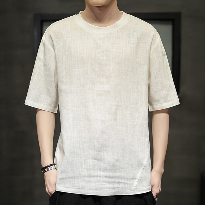 Nimara Ritual Summer Casual Minimalist Solid Crew Neck Linen Men's Short Sleeve T-Shirts