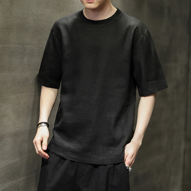 Nimara Ritual Summer Casual Minimalist Solid Crew Neck Linen Men's Short Sleeve T-Shirts