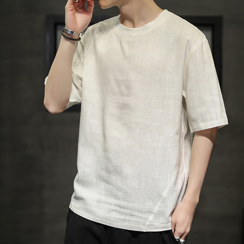 Nimara Ritual Summer Casual Minimalist Solid Crew Neck Linen Men's Short Sleeve T-Shirts