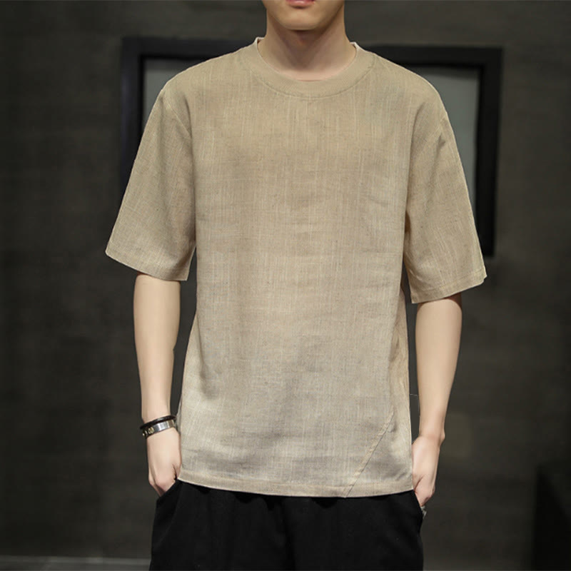 Nimara Ritual Summer Casual Minimalist Solid Crew Neck Linen Men's Short Sleeve T-Shirts