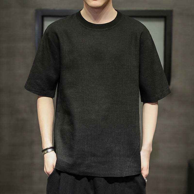 Nimara Ritual Summer Casual Minimalist Solid Crew Neck Linen Men's Short Sleeve T-Shirts