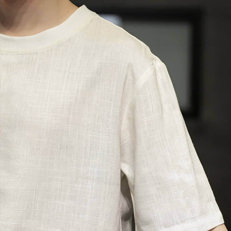 Nimara Ritual Summer Casual Minimalist Solid Crew Neck Linen Men's Short Sleeve T-Shirts