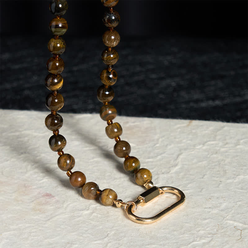 Nimara Ritual Natural Tiger Eye Lock Design Bead Strength Necklace