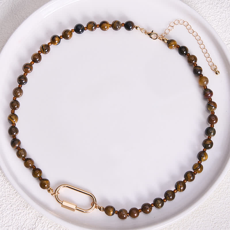 Nimara Ritual Natural Tiger Eye Lock Design Bead Strength Necklace