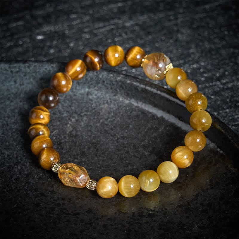 Nimara Ritual Natural Tiger Eye Faceted Citrine Bead Courage Bracelet