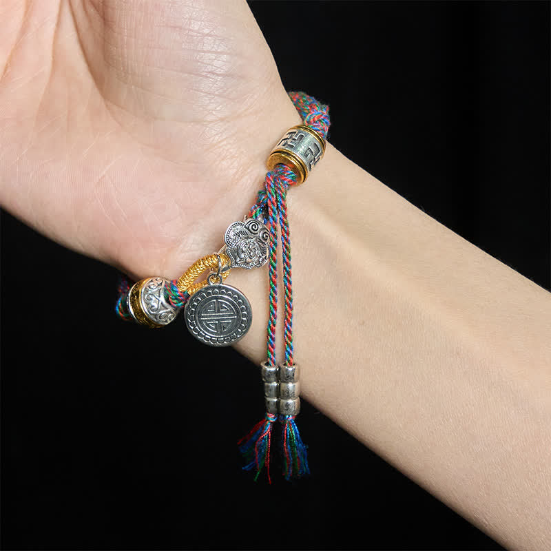 Nimara Ritual Fu Character Swastika Om Mani Padme Hum Braided Rope Luck Bracelet