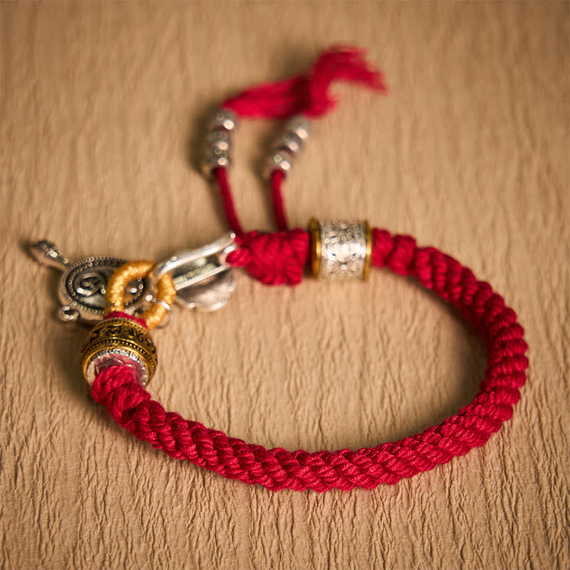 Nimara Ritual Fu Character Swastika Om Mani Padme Hum Braided Rope Luck Bracelet