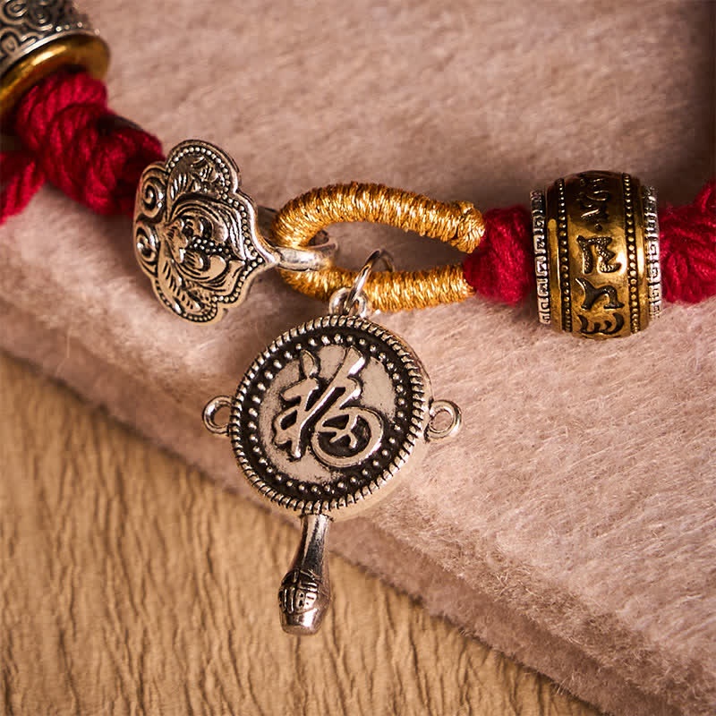 Nimara Ritual Fu Character Swastika Om Mani Padme Hum Braided Rope Luck Bracelet