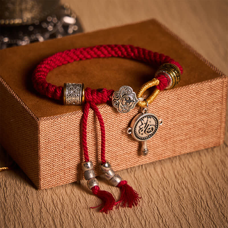 Nimara Ritual Fu Character Swastika Om Mani Padme Hum Braided Rope Luck Bracelet