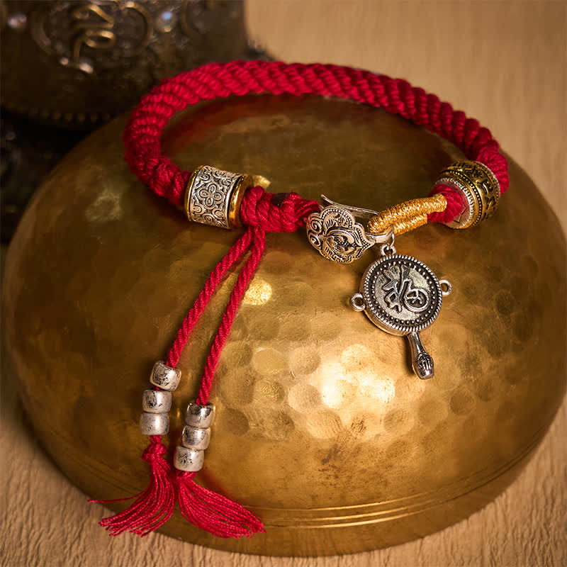 Nimara Ritual Fu Character Swastika Om Mani Padme Hum Braided Rope Luck Bracelet