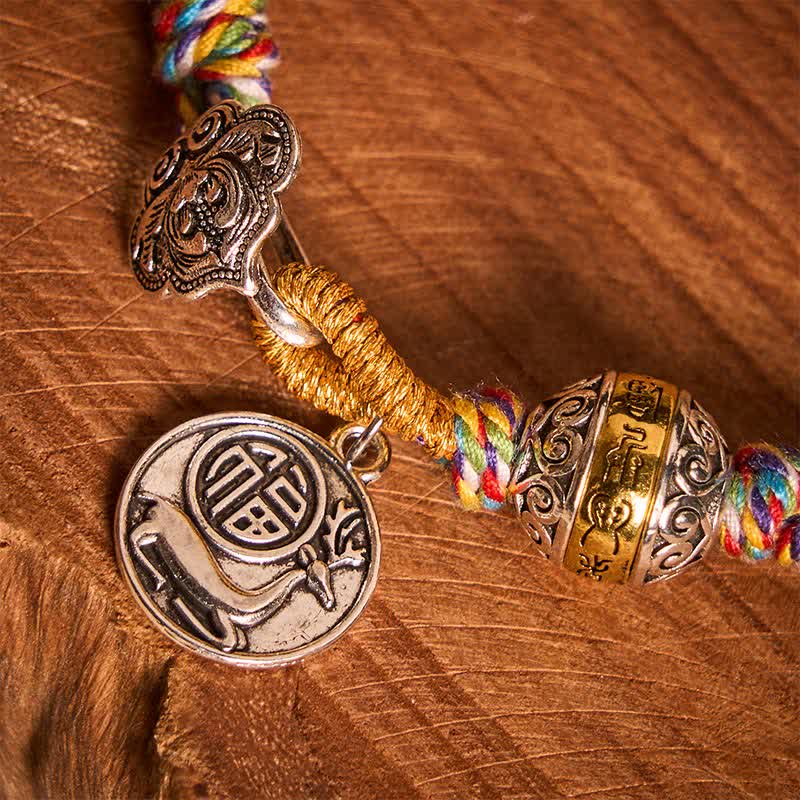 Nimara Ritual Fu Character Swastika Om Mani Padme Hum Braided Rope Luck Bracelet