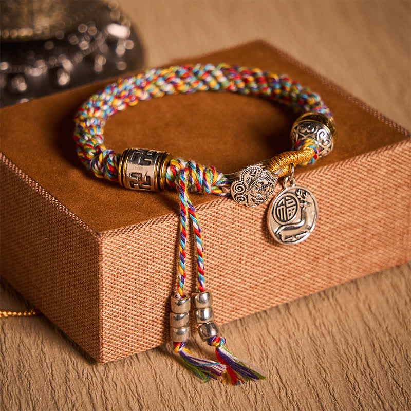 Nimara Ritual Fu Character Swastika Om Mani Padme Hum Braided Rope Luck Bracelet