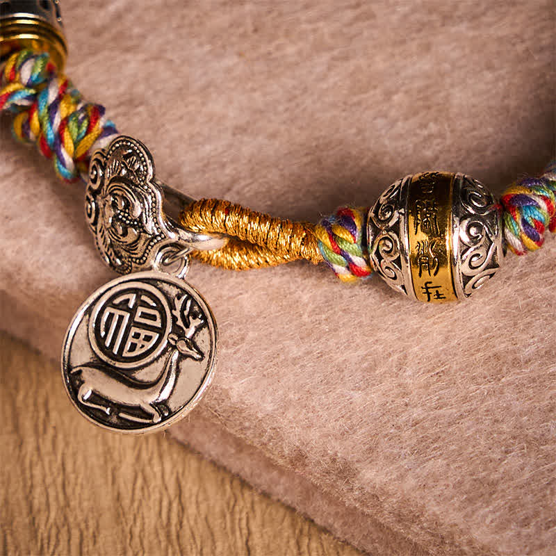 Nimara Ritual Fu Character Swastika Om Mani Padme Hum Braided Rope Luck Bracelet