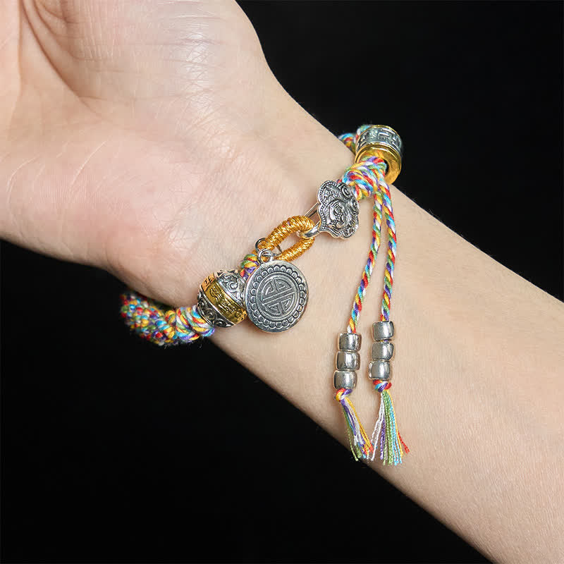 Nimara Ritual Fu Character Swastika Om Mani Padme Hum Braided Rope Luck Bracelet