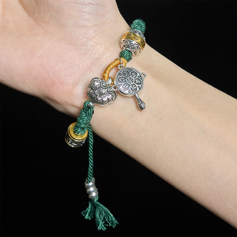 Nimara Ritual Fu Character Swastika Om Mani Padme Hum Braided Rope Luck Bracelet