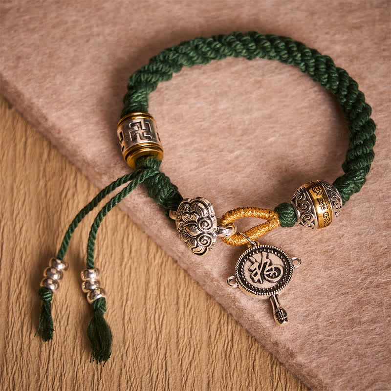 Nimara Ritual Fu Character Swastika Om Mani Padme Hum Braided Rope Luck Bracelet