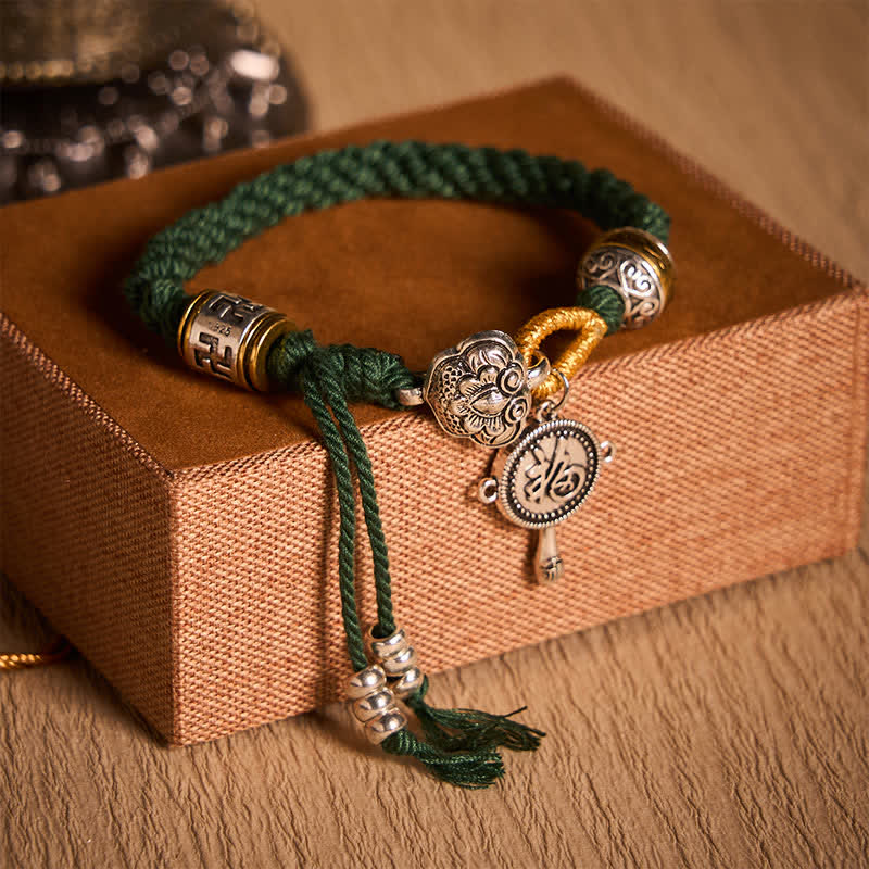Nimara Ritual Fu Character Swastika Om Mani Padme Hum Braided Rope Luck Bracelet