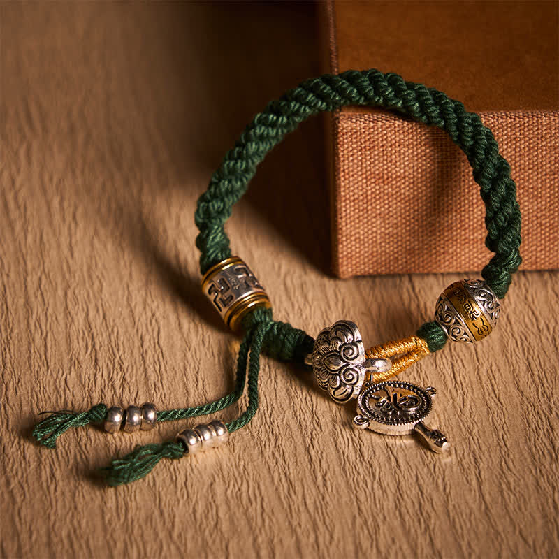 Nimara Ritual Fu Character Swastika Om Mani Padme Hum Braided Rope Luck Bracelet