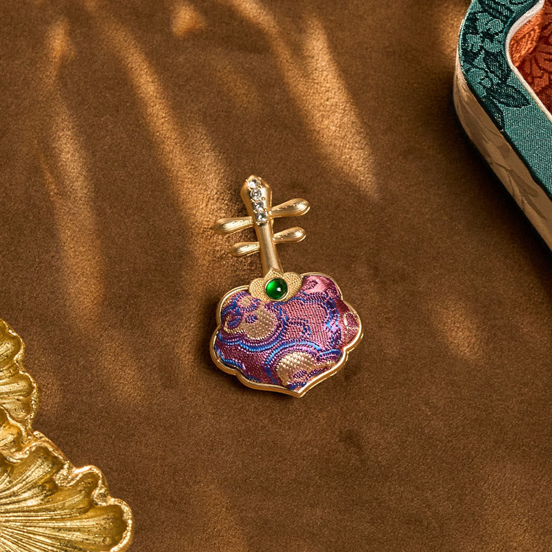 Nimara Ritual Song Brocade Handmade Purple Pipa-shaped Energy Brooch