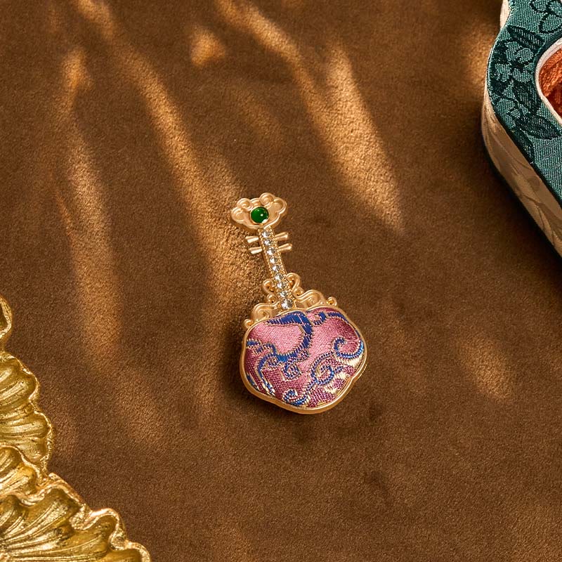 Nimara Ritual Song Brocade Handmade Purple Pipa-shaped Energy Brooch
