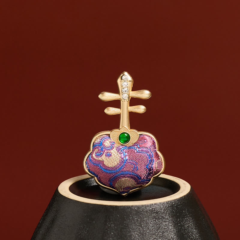 Nimara Ritual Song Brocade Handmade Purple Pipa-shaped Energy Brooch