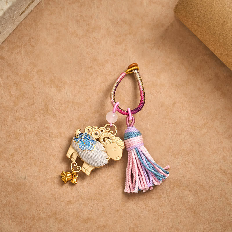 Nimara Ritual Song Brocade Handmade Chinese Zodiac Luck Tassel Keychain