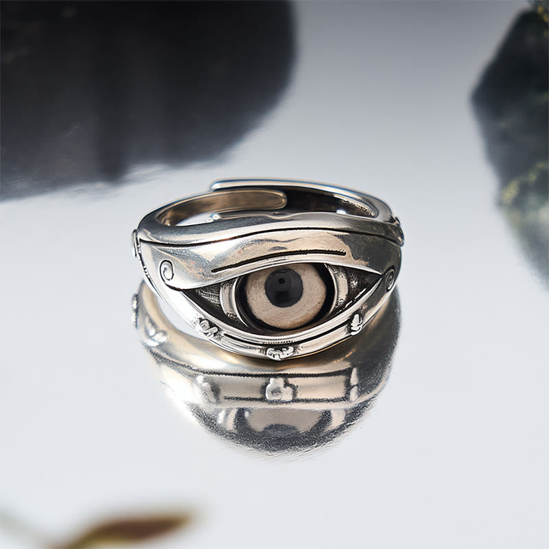 Blessing and Power Copper Dzi Beads Evil Eye Adjustable Ring