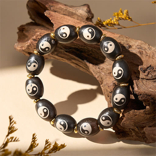 Nimara Ritual Tibetan Dzi Bead Agate Yin Yang Symbol Protection Bracelet